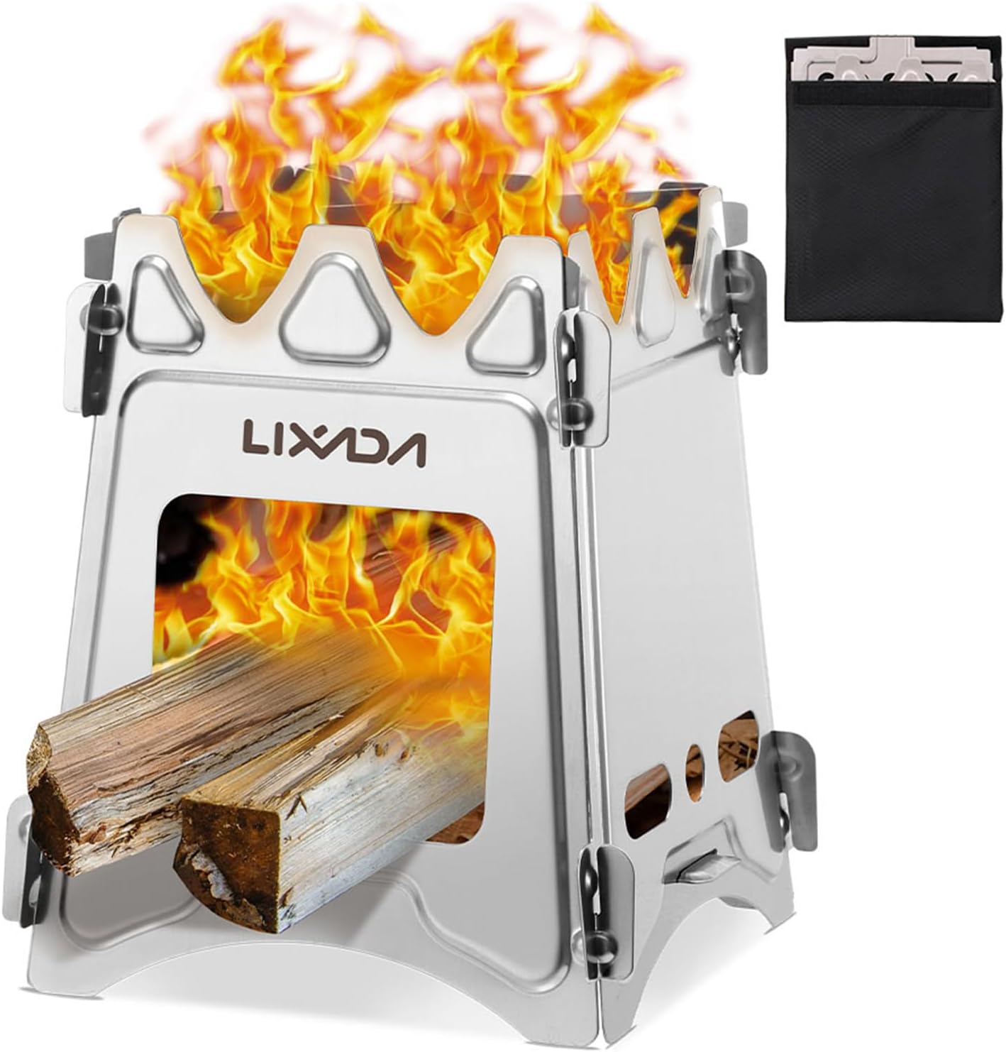 Portable Stainless Steel Camping Wood Stove - Lightweight Folding Backpacking Stove for Outdoor Cooking, Hiking, BBQ