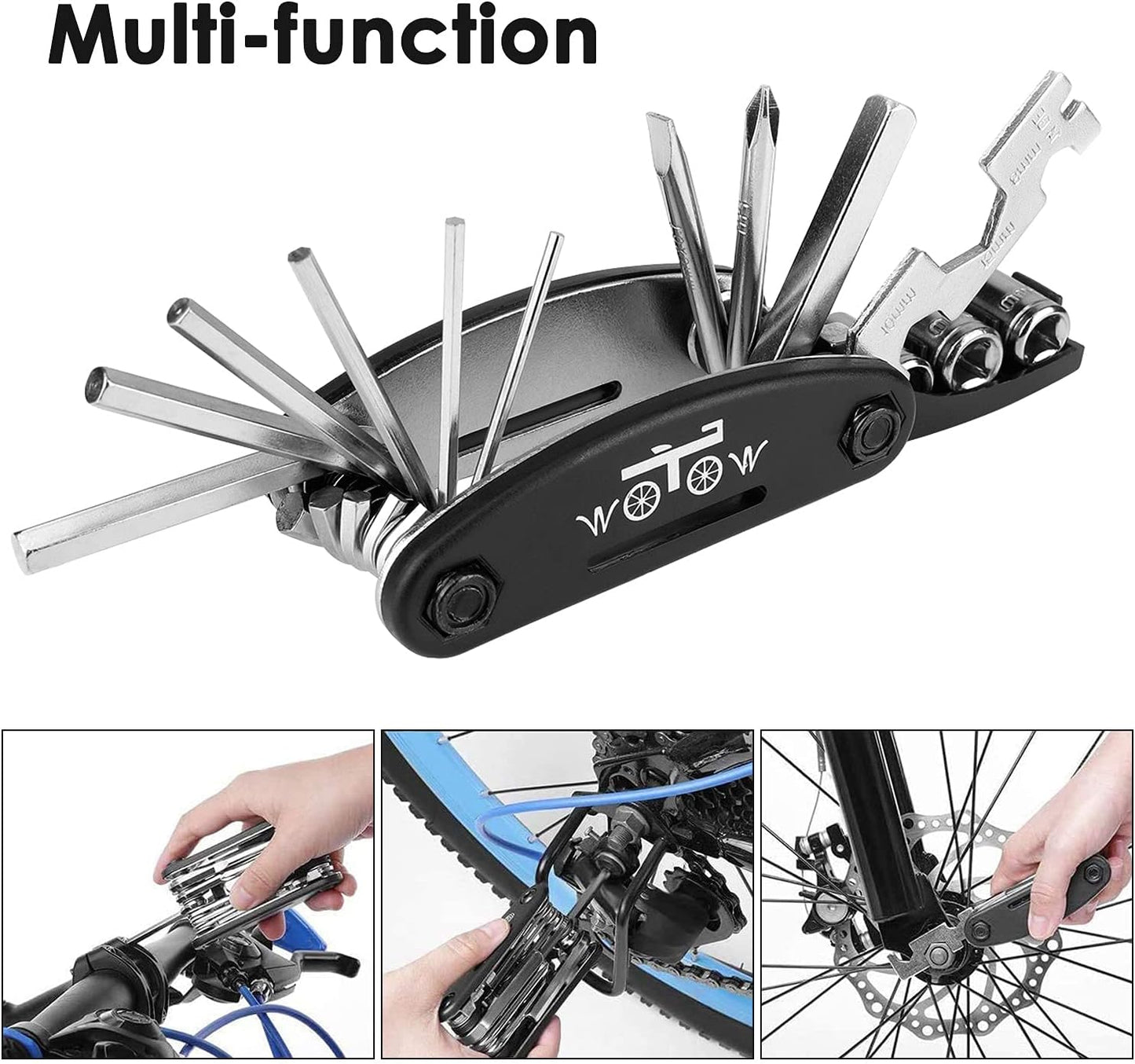 WOTOW Bike Repair Tool Kit, 16 in 1 Bicycle Multitool with Tire Levers Hex Spoke Wrench, Multi Function Accessories Set for Road Mountain Bikes