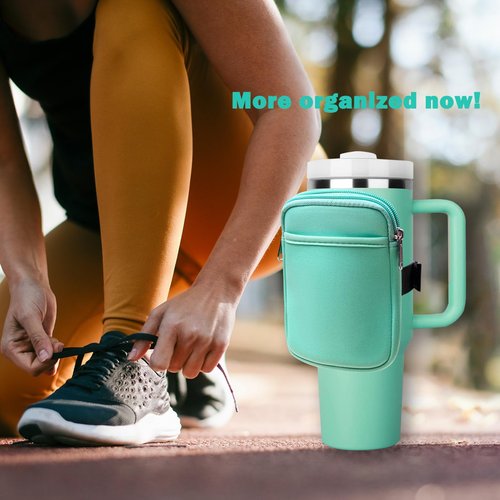 HEYSKAY Water Bottle Pouch Compatible with Stanley Quencher 40oz & IceFlow Tumblers 20oz 30oz, Gym Tumbler Cup Accessories for Smartphone, Cards, Keys, Earphones, Cash