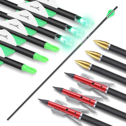 DEEPOWER 31 inch Hunting Arrows 100% Carbon Arrows 6 Pack with Mechanical Broadhead Nocks for Compound Bow and Recurve Bow(Spine 350)