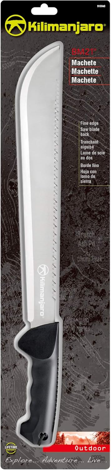 Kilimanjaro 21 Inch Stainless Steel Machete with Serrated Back and Black Finish, Outdoor Survival, Cutting, Hiking, Camping, Outdoor Adventures - 910040