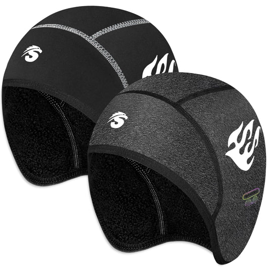 Seektop 2 Pack Winter Skull Cap Helmet Liner for Men, Cycling Running Sweat Wicking Skullcap Beanie, Fits Under Helmets