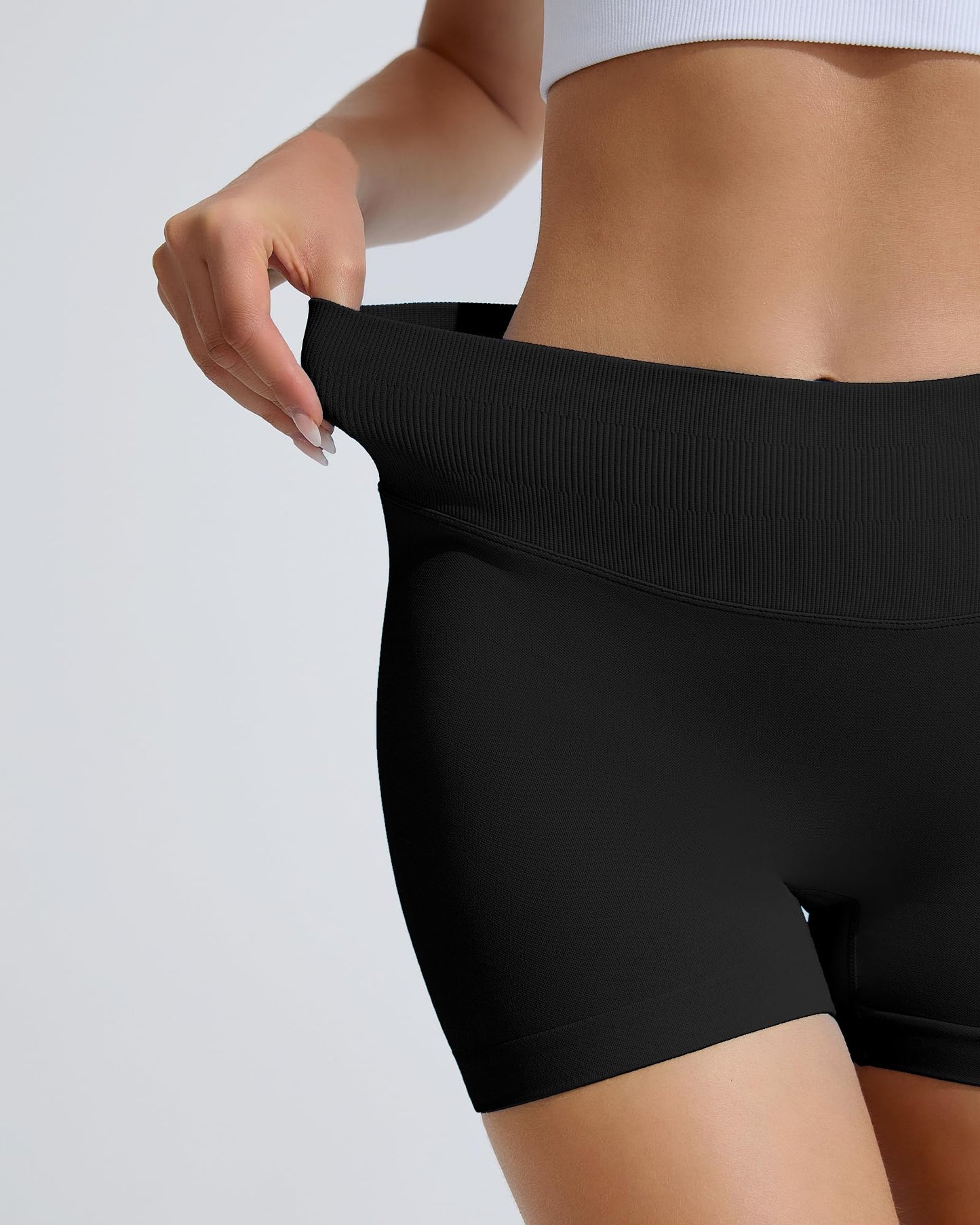 RIOJOY Womens Workout Shorts 4" Seamless High Waisted Scrunch Sports Yoga Fitted Short Tummy Control Running Biker Athletic No Front Seam Pants Soft Lightweight Booty Leggings Black S