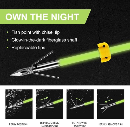 LEANPRO 6 Pack Bowfishing Arrows 32 inch with Broadheads & Safty Slides Luminous Bow Fishing Arrows for Compound Bow Recurve Bow Fishing Hunting (02)