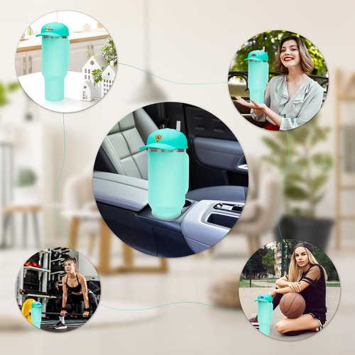 Tizuxa Baseball Cap Dustproof Lid for Stanley Cup Lid Cover, with 7pcs Cap Charms Decorative Dust Covers for Stanley 40 Oz Tumbler Silicone Stanley Cup Accessories Decoration Case - Aqua