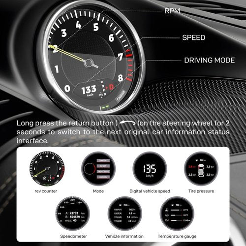 Sport Chrono Stopwatch Upgrade for Cayenne 2017 PO536, Cayenne Interior LCD Smart Console Clock Fits 2017 Model
