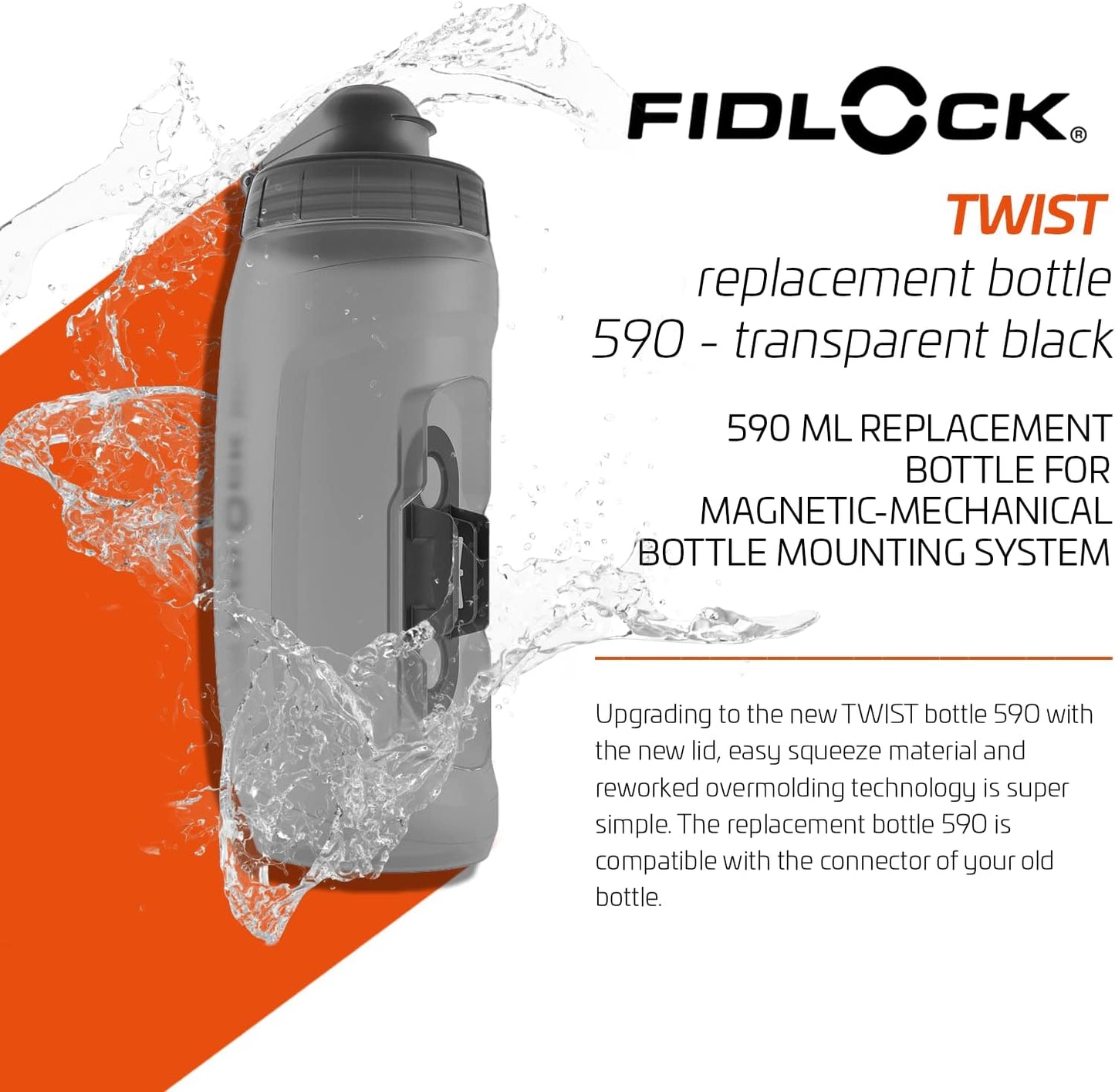 FIDLOCK Twist Replacement Bottle 450ml/15oz | Includes Twist Bottle Only (Twist Base Not Included) | Smoke