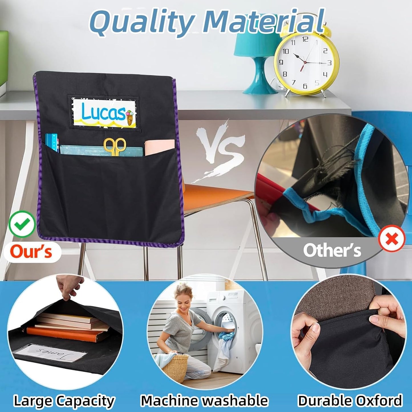 24 Pcs Chair Pockets for Classrooms, Student Chair Pockets, Classroom Chair Pockets, Seat Pockets for Classroom Chairs, Seat Sacks for Classroom Chairs, Seat Sack