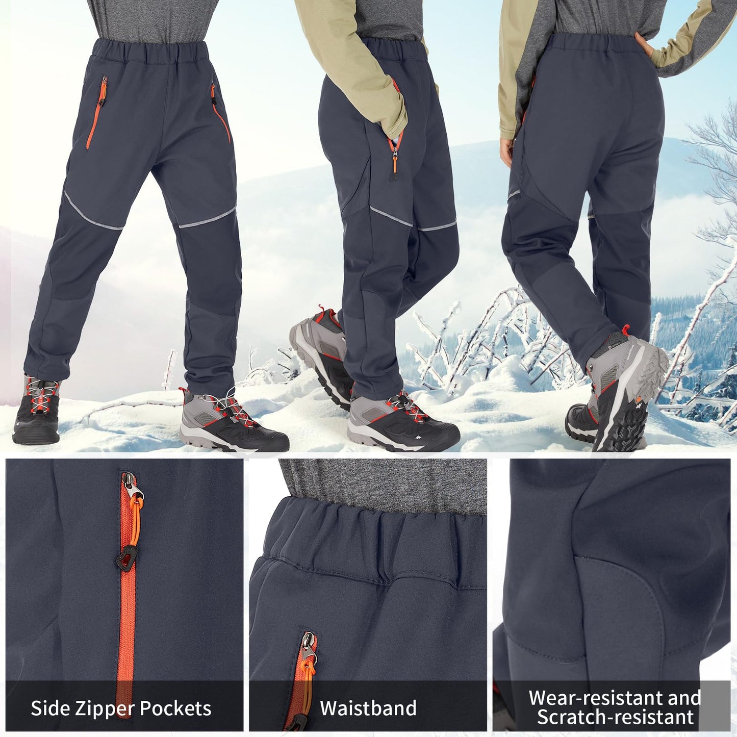 Toomett Kids Snow Ski Pants Hiking Boys Girls Outdoor Waterproof Windproof Fleece Warm softshell Snowboard Pants,1510,Gray,11-13 Years