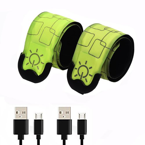 Vantone LED Safety Wristband Lights-2 Pack Rechargeable High Visibility Luminous Band Night Running Light Glow Bracelets Reflective Gear Set for Night Cycling Walking Jogging Fishing Camping (Green)