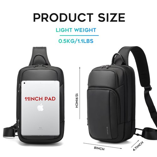 BANGE Sling Bag, Waterproof Shoulder bags with Pad Compartment, Crossbody Backpack for Men