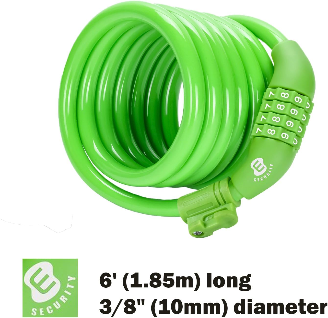 Secure Etronic 6ft Coiled Bike Lock - Resettable Combo Lock with Mounting Bracket