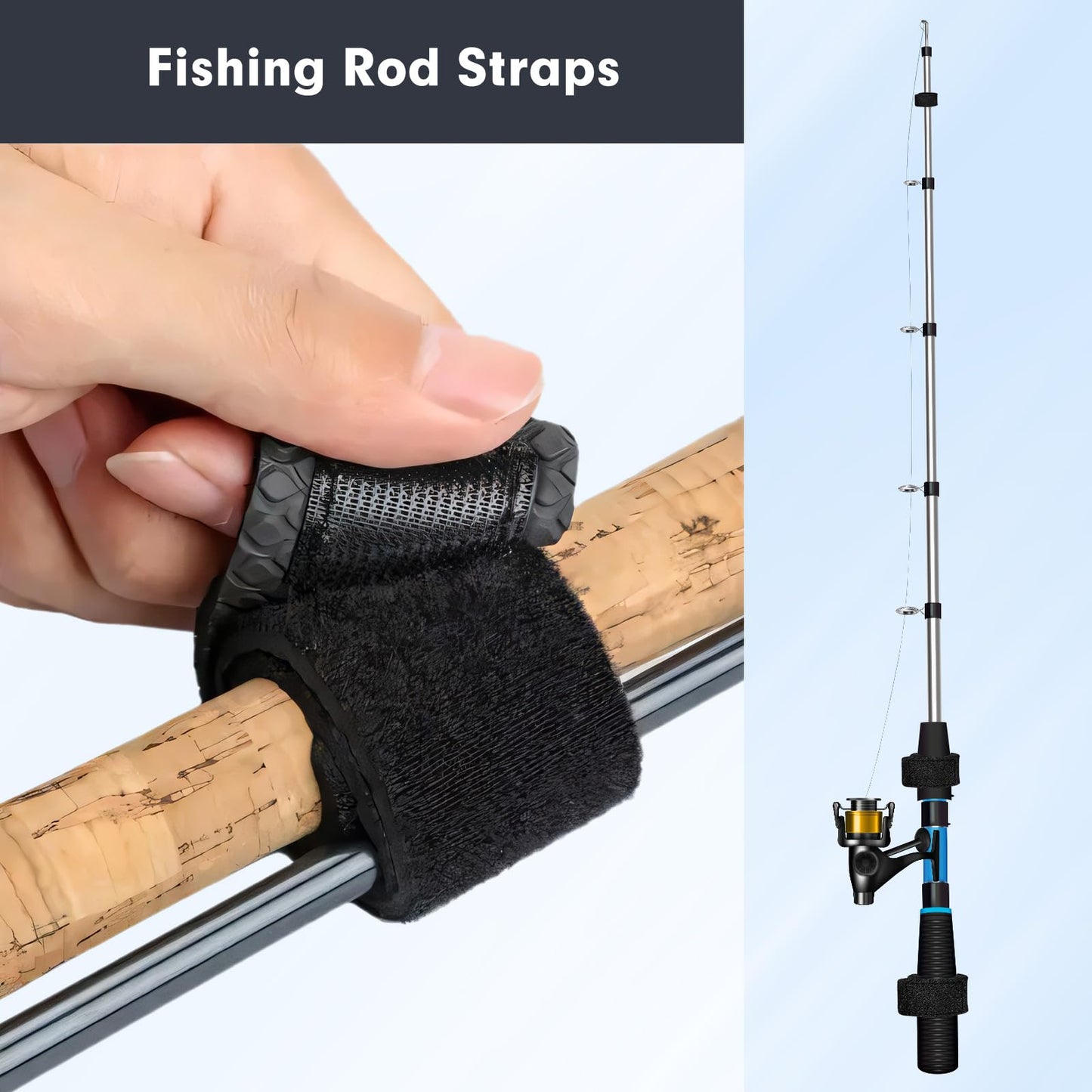 Fishing Rod Straps, 6Pcs Fishing Rod Ties Stretchy Fishing Pole Straps Fishing Rod Wrap Fishing Rod Accessories, Black