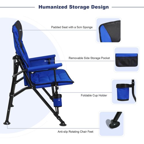 Superrella Outdoor Folding Camping Chair Heavy Duty Movable High Back Collapsible Padded Chair with Storage Bag for Outside Camping Activities, Blue
