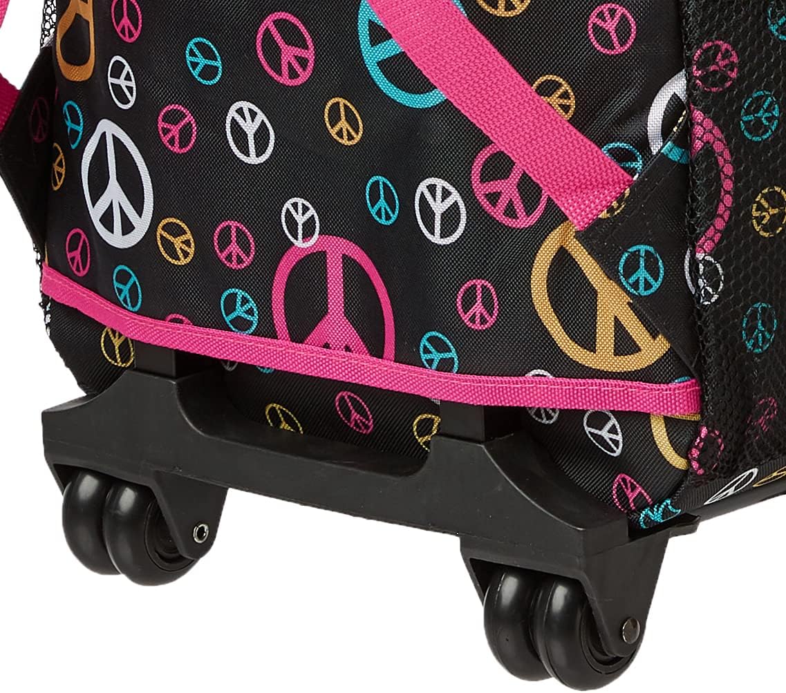Rockland Double Handle Rolling Backpack, BLUELEOPARD, 17-Inch