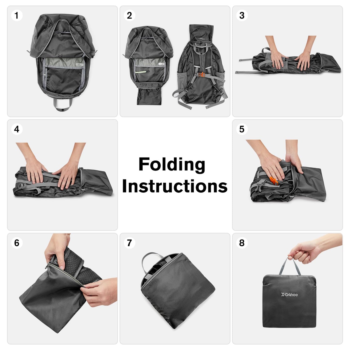 G4Free 25L Lightweight Hiking Backpack Packable Foldable Sport Travel Daypack Water Resistant for Women Men（Black）