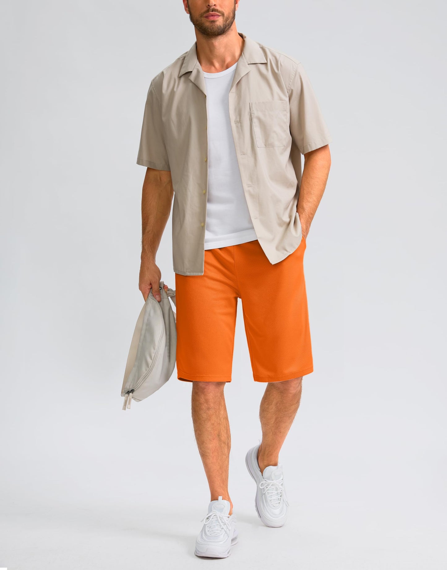 G Gradual Men's Athletic Shorts with Pockets 9" / 11" Long Basketball Shorts Lightweight Quick Dry Gym Workout Shorts for Men(Orange,M)