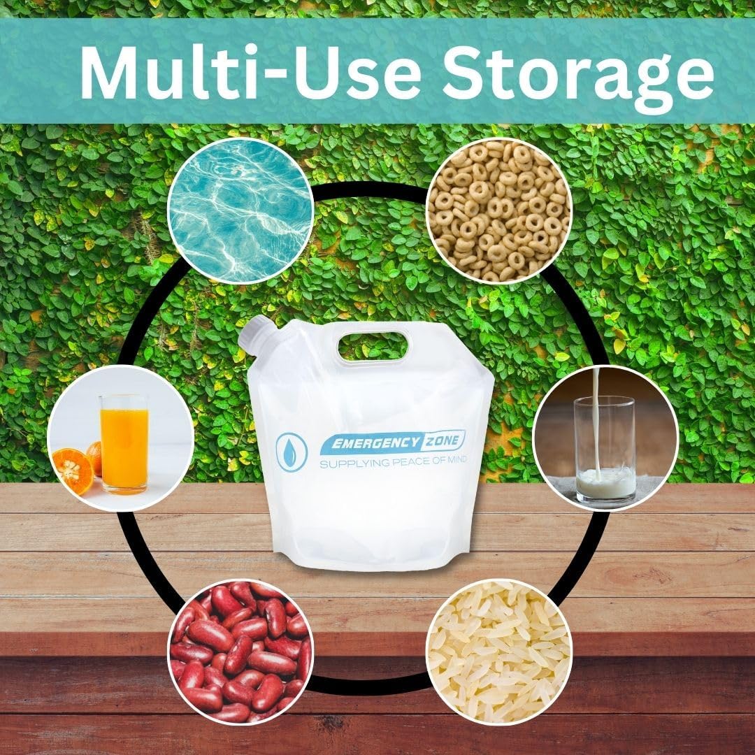 4 Liter/1-Gal Water Pouch for Emergency Water/Food Storage, Camping, and Hurricane Supplies for Home | Compact Collapsible Water Container