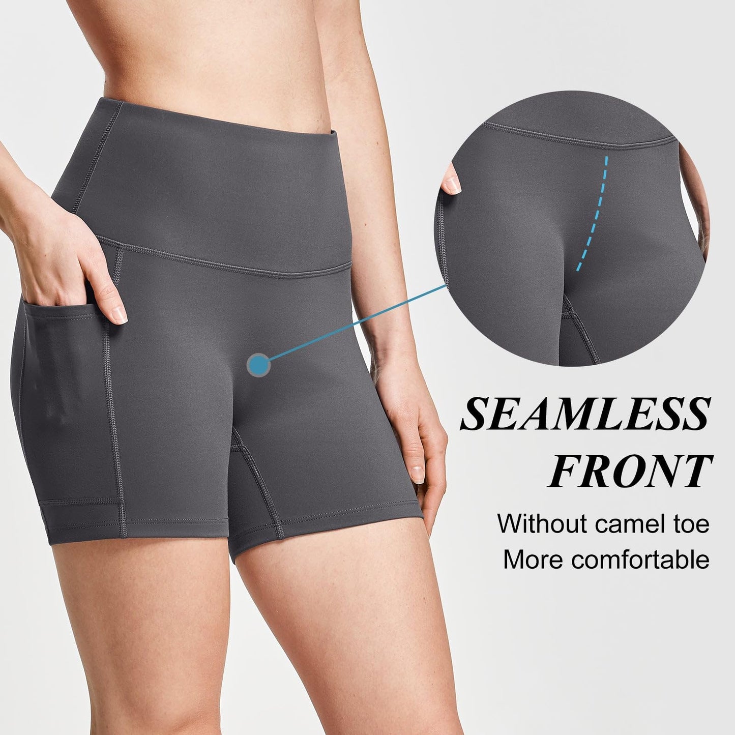 baleaf Biker Shorts Women Yoga Gym Workout Spandex Running Volleyball Tummy Control Compression with Pockets Soft 5" Gray XL