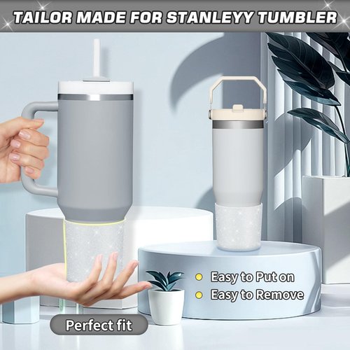 WUQID Glitter Higher Silicone Boot Compatible with Stanley Quencher H2.0 40oz 30oz 20oz & IceFlow Flip 30oz 20oz, Tumbler Cups Anti-Slip Bottom Sleeve Cover