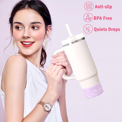 Sdakubby Protective Glitter Silicone Boot Compatible with Stanley Quencher 40oz, 30oz, 20oz, Accessories for Stanley/Owala/Hydro Flask Water Bottle, Bling Anti-Slip Sleeve Cover