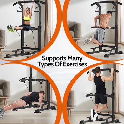 Power Tower Pull Up Dip Stander, Height Adjustable Multi-functional Home Strength Training Gym Equipment, Easy to Install, Durable Home Gym Equipment (black)