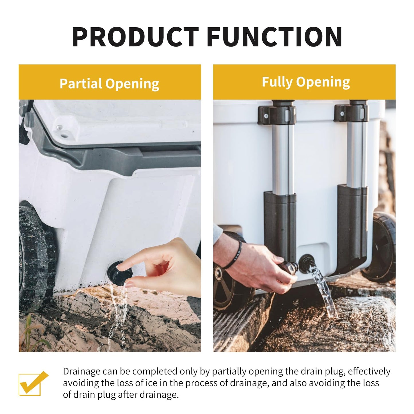 Gnellkoor Cooler Plug for RTIC, 4 Pack Large & Small Leak Proof Drain Replacement Plugs Compatible with RTIC 20QT 45QT 65QT Coolers with Two Drains