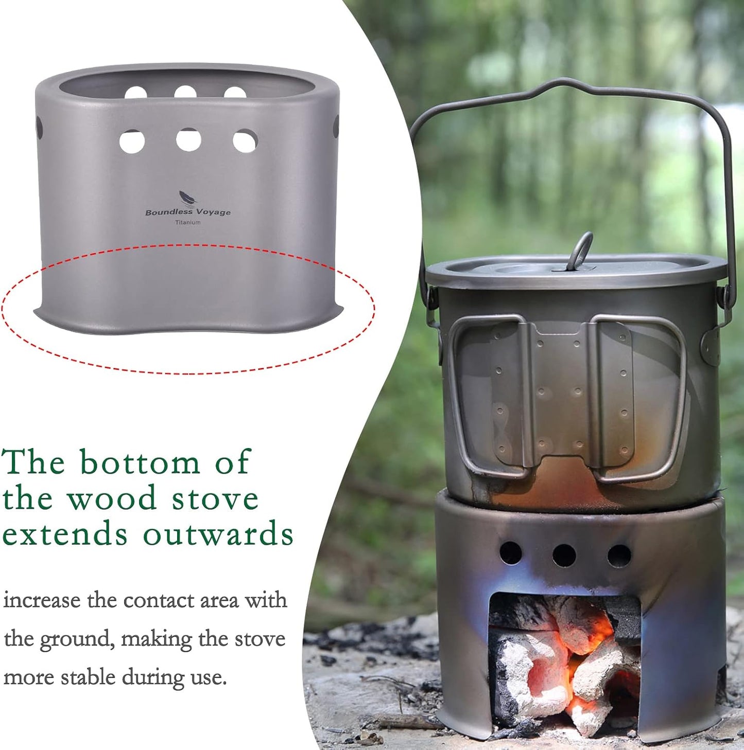 Boundless Voyage Titanium Pot with Wood Stove Set Ultralight Cup Mug with Lid for Outdoor Camping Picnic Hiking Backpacking 800ml/27 fl oz