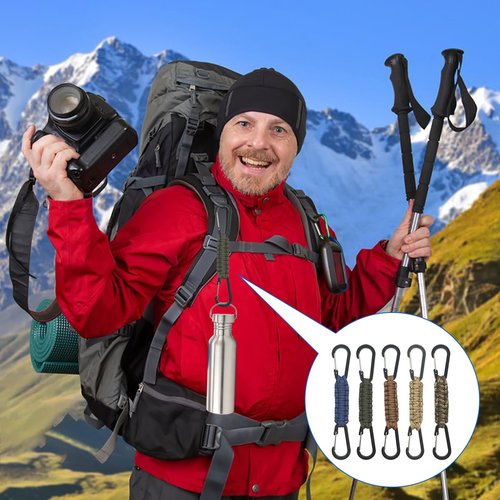 SENHAI 5 Pcs Braided Paracord Carabiner Keychains, Double Head Carabiner Keychains Outdoor Carabiner Hook Cord Clip for Hanging Keys or Water Bottle Keys Backpack Camping Hiking Fishing Fit Men Women