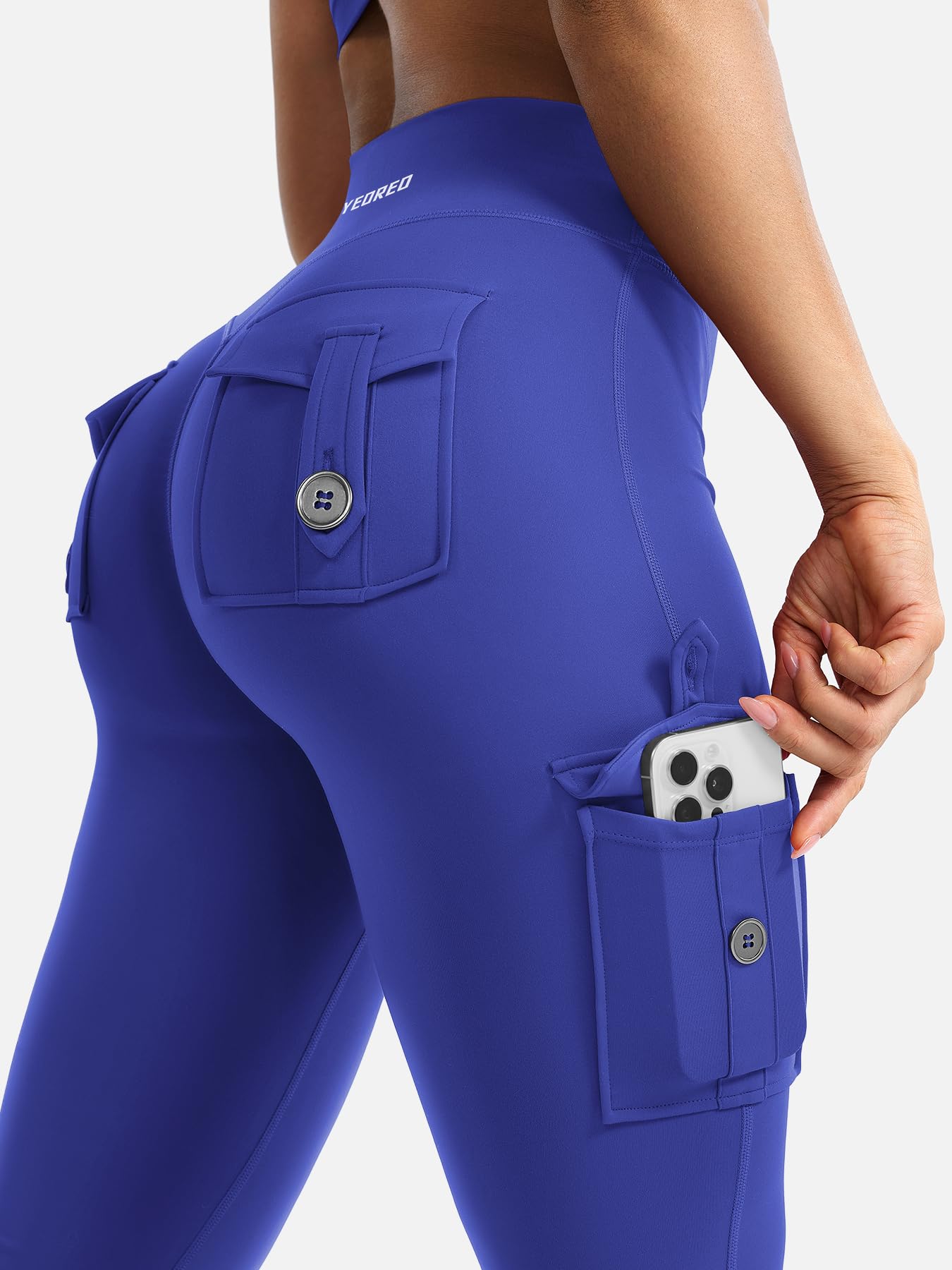 YEOREO CoreFlex Women Workout Flare Leggings with Pockets Scrunch Cargo Gym Yoga Leggings 28" Inseam Dazzling Blue XL