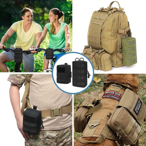 MUCHER 2 Pack Molle Pouches Tactical Pouches EDC Pouch Organizer Molle Bag Utility Pouch with 4 Carabiners for Outdoor Hiking Hunting Camping Training (B-Green-2pcs)