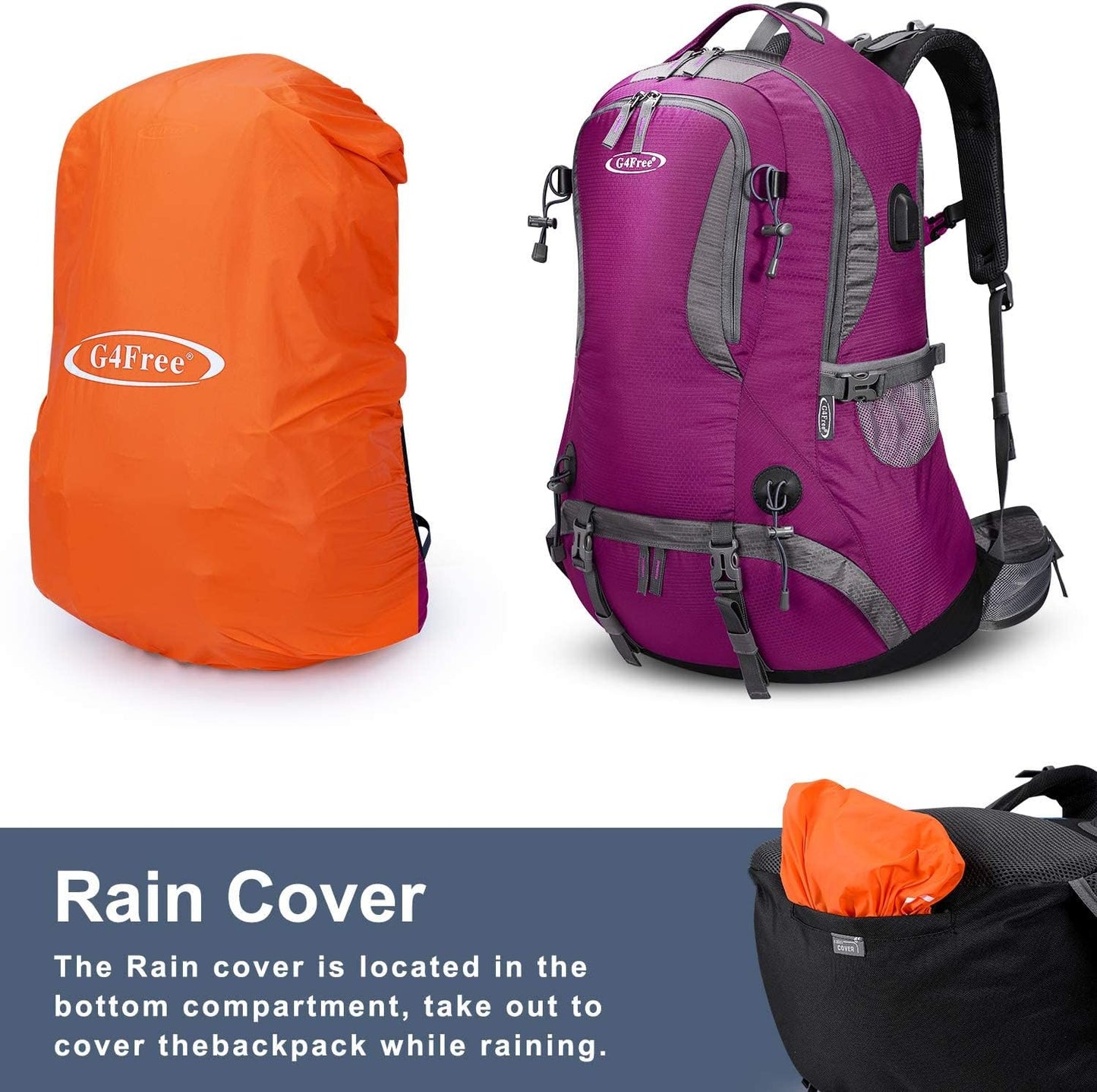 G4Free 50L Hiking Backpack Waterproof Daypack Outdoor Camping Climbing Backpack with Rain Cover for Men Women