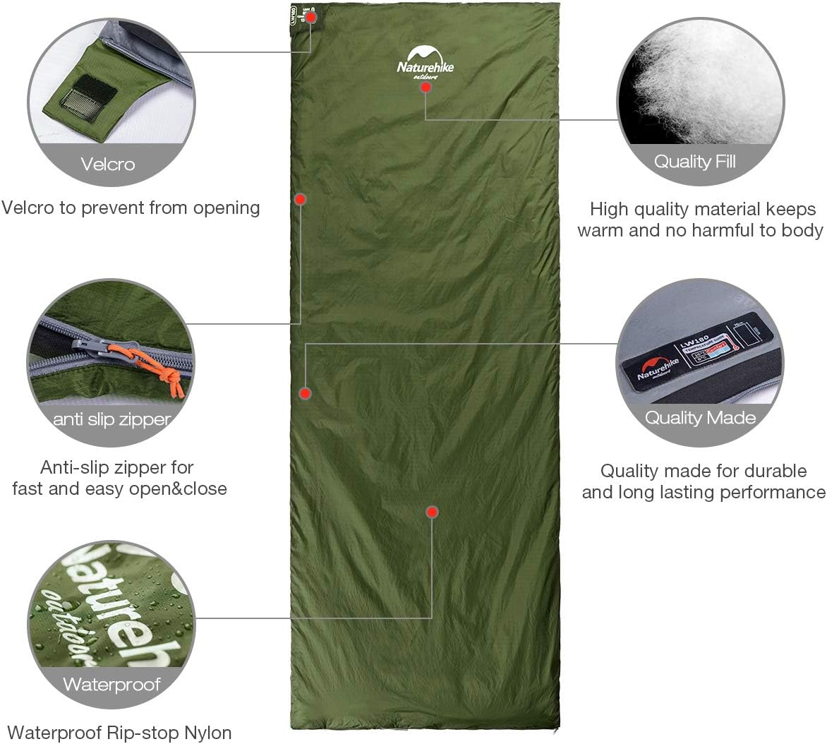 Naturehike Lightweight Compact Sleeping Bag, Envelope Ultralight Backpacking Sleeping Bag Portable, Waterproof, Comfort with Compression Sack for Cold&Warm, Camping, Traveling, Hiking