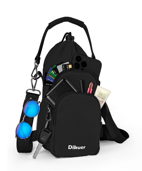 Water Bottle Holder with Strap, 4 Big Pockets with Compartment, 24oz/32oz/40oz Crossbody Water Bottle Carrier Bag