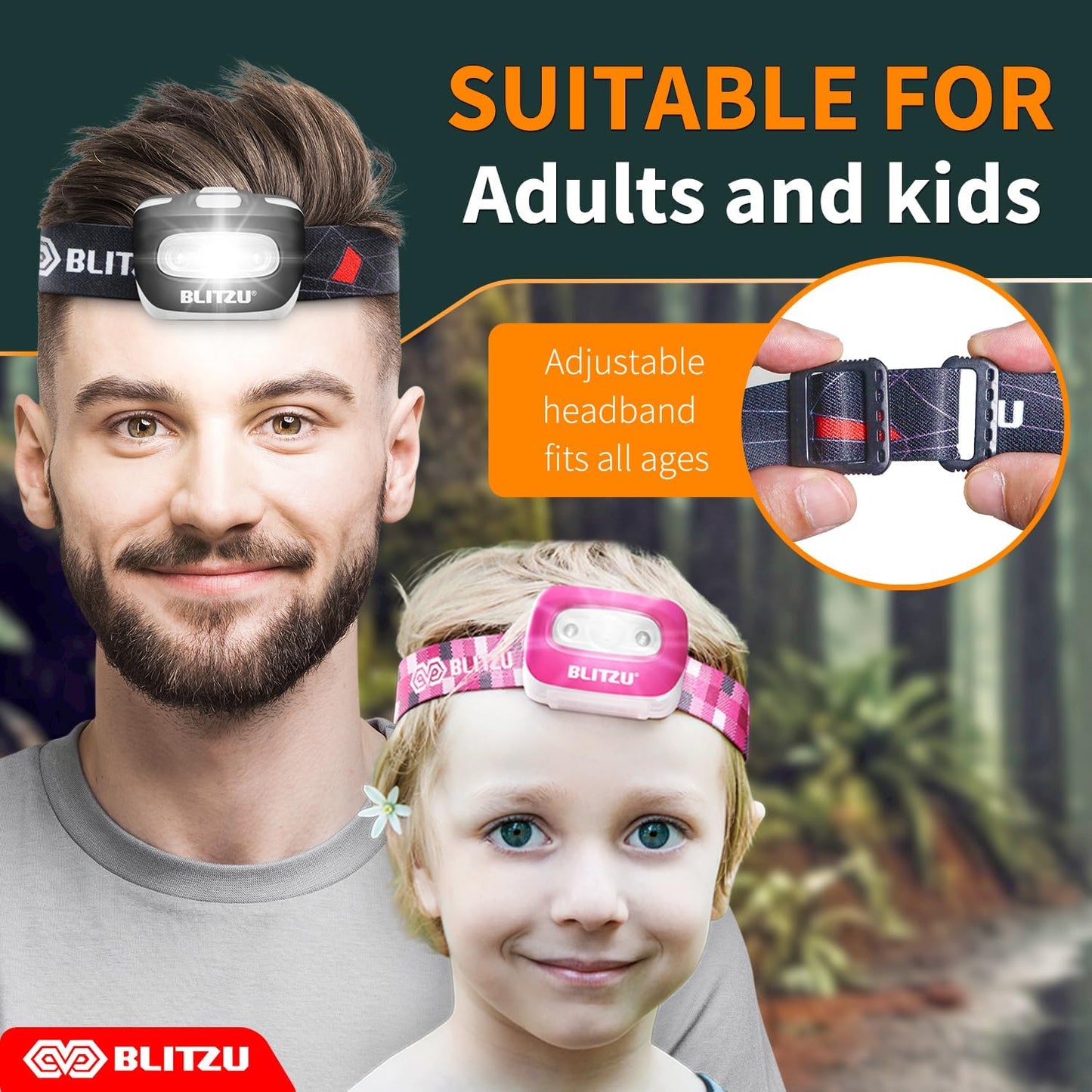 Waterproof LED Headlamp Flashlight for Adults & Kids - Lightweight, Comfortable, White & Red Light for Running, Camping & Hiking - 3 AAA Batteries Included, Purple