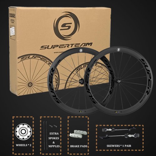 SUPERTEAM Carbon Wheelset 700C Rim Brake 50mm Matte 25mm, Road Bike Wheels Support 8/9/10/11 Speed, Tubeless 25-28c Cycling Accessory, Shim 8-12 Speed