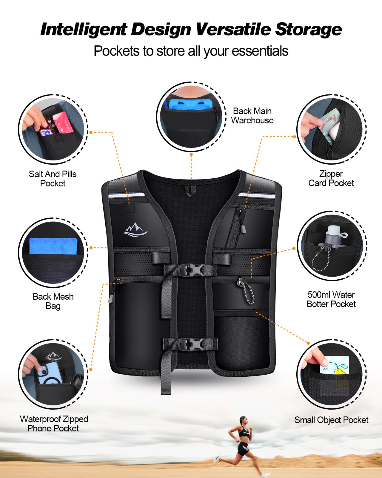 ISEYOU Running Vest for Women Men, Reflective Hydration Vest with Adjustable Waistband & Phone Pocket, Lightweight Breathable Running Water Vest for Jogging Hiking Trail Cycling and Marathon Race