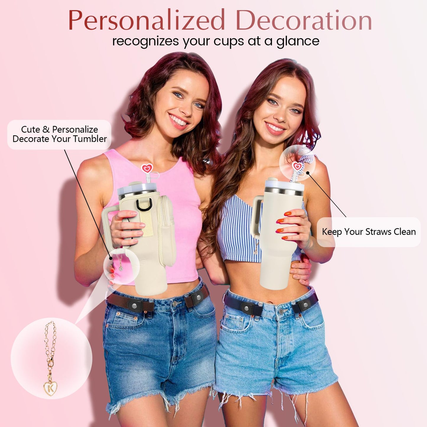 GOEWY Water Bottle Carrier Bag for Stanley 30 oz Tumbler with Handle Neoprene Water Bottle Holder Pouch Stanley Cup Accessories Gift Set with 1 Straw Cover & 1 Letter Charm B