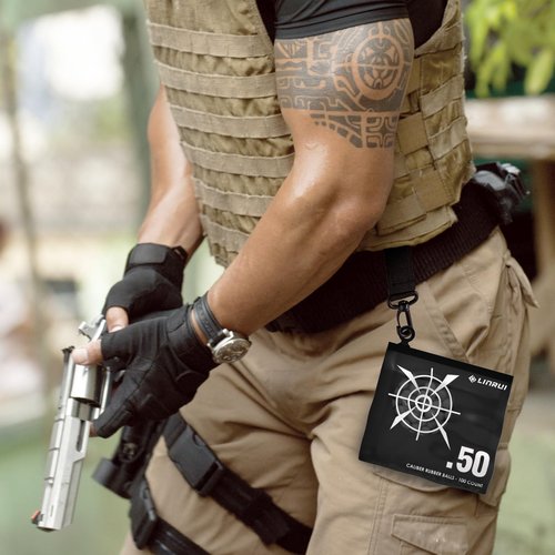 LinRui 100ct .50 Cal Paintballs Reusable for Training, Non-Lethal .50 Cal Self Defense Rubber Balls Ammo, 50 Caliber Paintball Projectiles for T4ET TR50/HDR 50, with Goggle