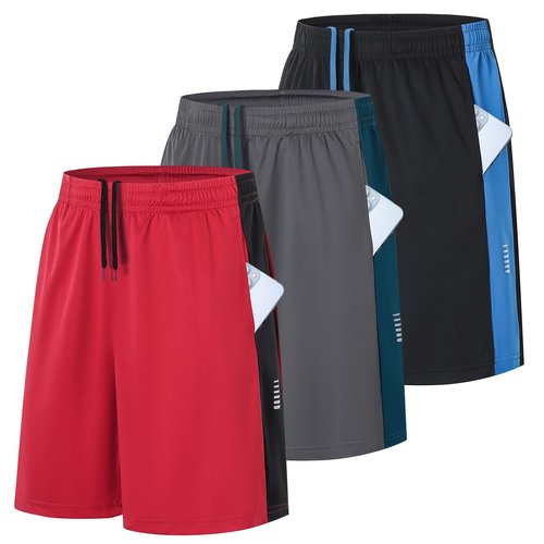 ZENGVEE Men’s 3 Pack Running Athletic Shorts 7" Quick Dry Workout Gym Shorts with Pockets for Basketball,0501,Black Grey Red,L