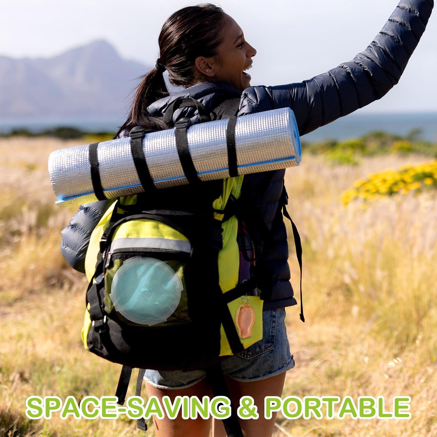 4 Sets Large Camping Bowl with Lid 41 oz Collapsible and Foldable Fork Silicone Lunch Box Salad Bowl Expandable Food Storage Container Travel for Hiking Camping