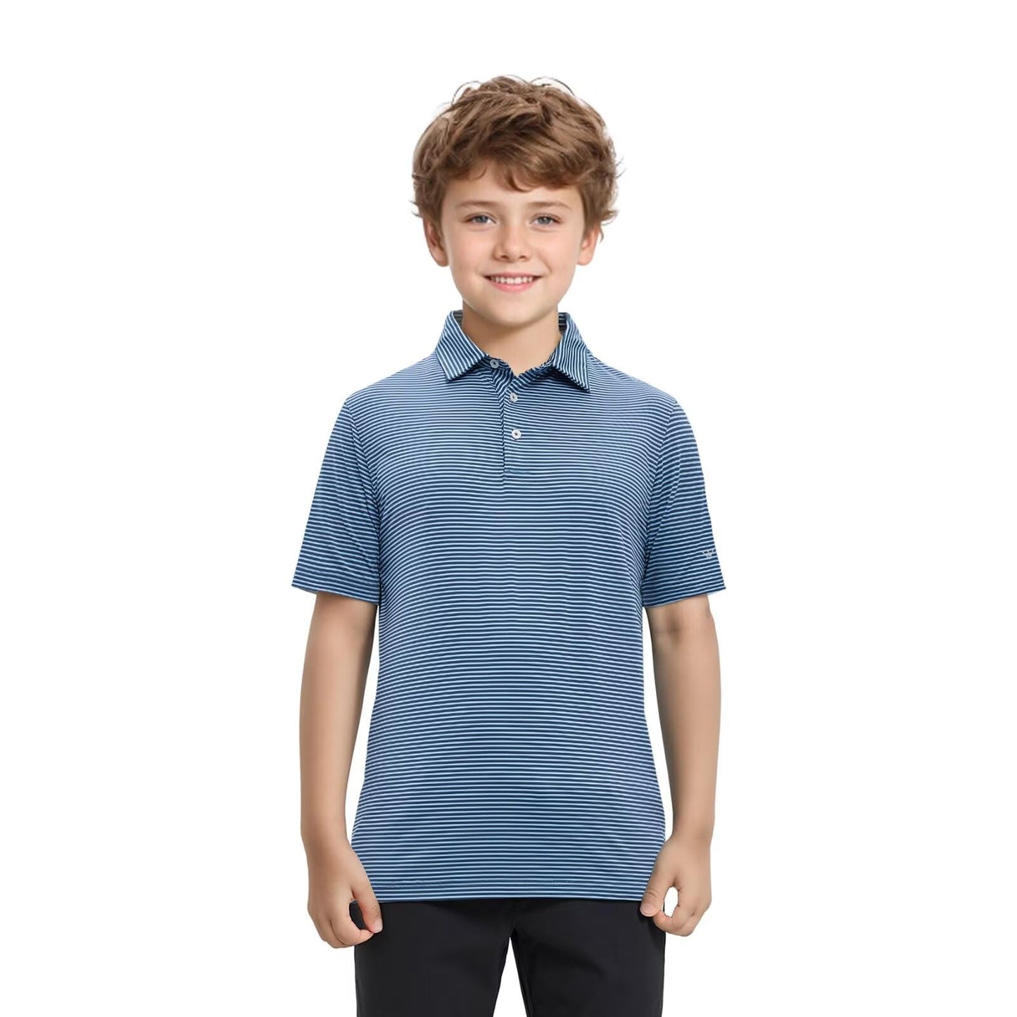 Boys Polo Shirts Short Sleeve Striped Performance Moisture Wicking Dry Fit Golf Shirts for Boys Youth Kids