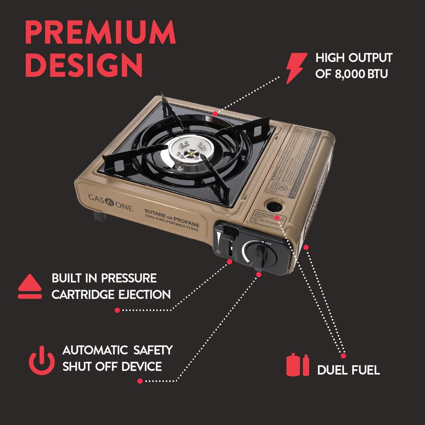 Gas One GS-3400P Propane or Butane Stove Dual Fuel Stove Portable Camping Stove - Patented - with Carrying Case Great for Emergency Preparedness Kit