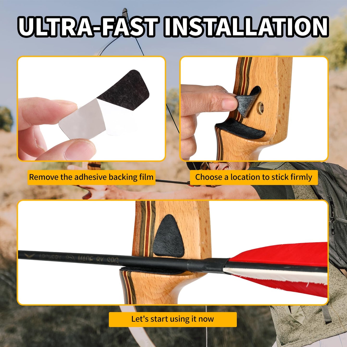 FENJANER Archery Hair Arrow Rest & Limb Silencers - 2 Packs Leather Adhesive Backed Sticker Traditional Bow Limb Protection Strip & Arrow Rest, Recurve Long Bow Hunting Shooting Accessories