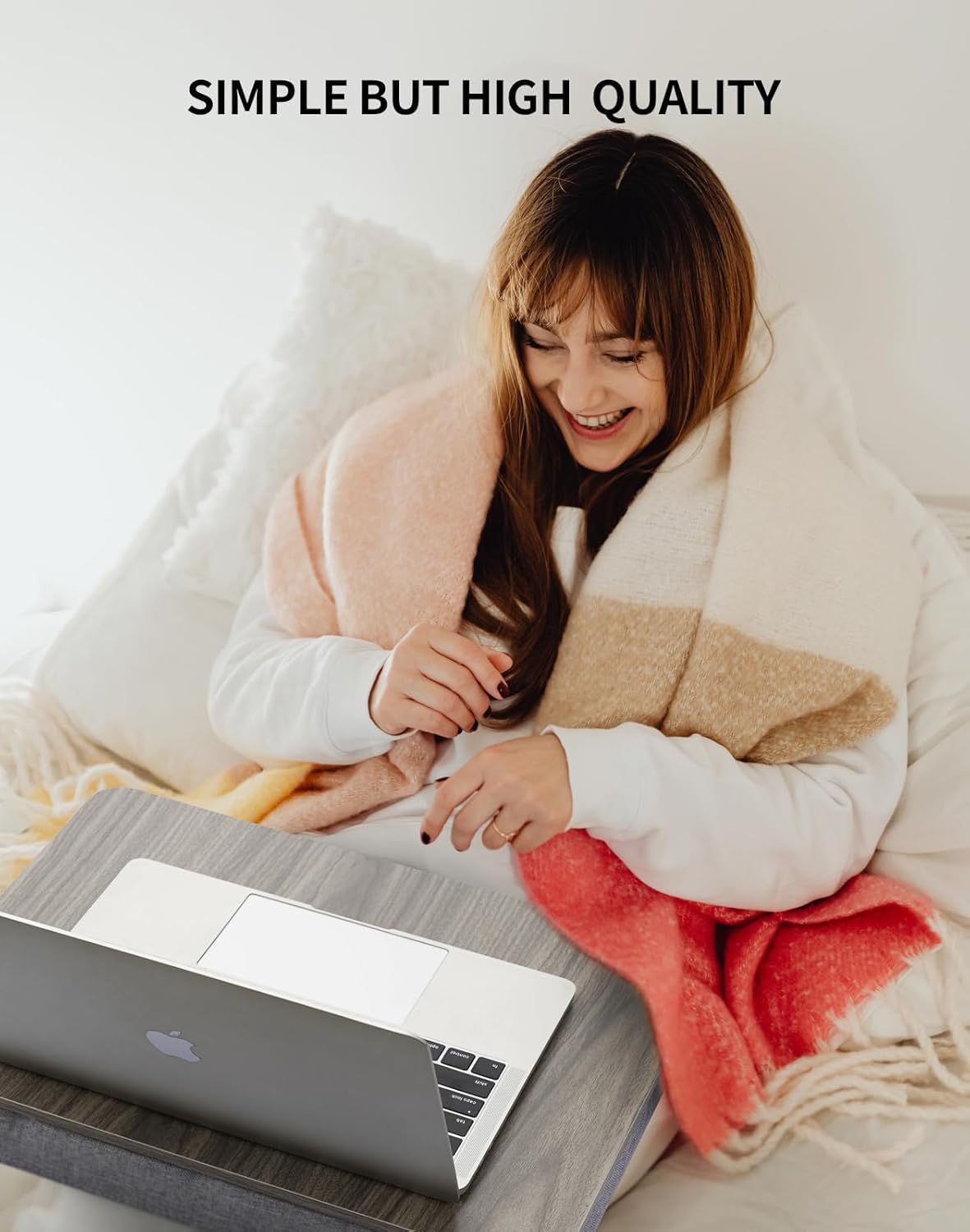 Lap Desk with Pillow Cushion, Portable Laptop Bed Desk, Fits up to 15.6 inch Laptop, Lap Stand for Bed & Couch & Carpet, Book Tablet/Drawing Board - Pink