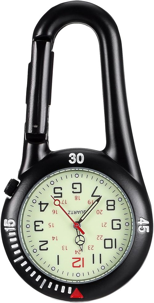 Clip-on Light Alloy Unisex Backpack Buckle Belt fob Watch Black with White dial Ideal for Doctors Climbing (Black)