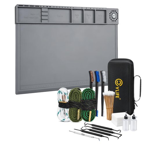 CVLIFE Gun Cleaning Kit for 9mm .223/5.56mm .38 .357 12GA, Gun Cleaning Mat with Brushes, Picks, Swabs, Patches, Oil Bottle, Gun Cleaning Supplies for Multiple Calibers
