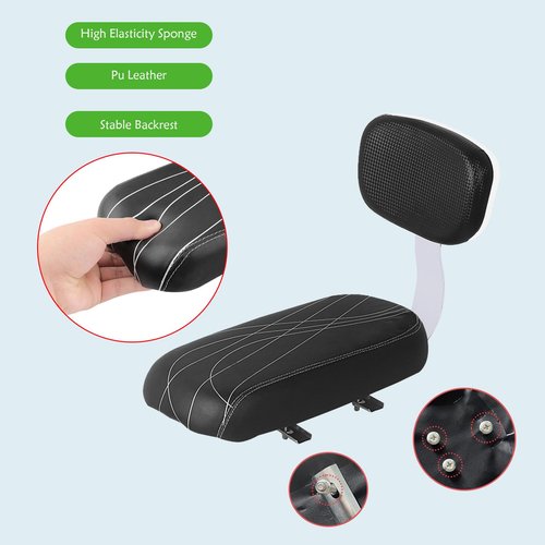 Woouagia Bicycle Rear Seat with Back,Pu Leather Soft Cushion Bicycle Passenger Seat,Rear Bike Seat Kids Including Cushion and Backrest, Armrest, Footrests (Black)
