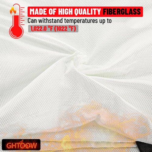 GHTOOW Fire Blanket - Fiberglass Lightweight Fire Suppression Blanket, Ideal for Emergency Fire Blankets Use in Home, Kitchen or Caravan - Non-Expiring, Easy to Use with Protective Bag and Gloves