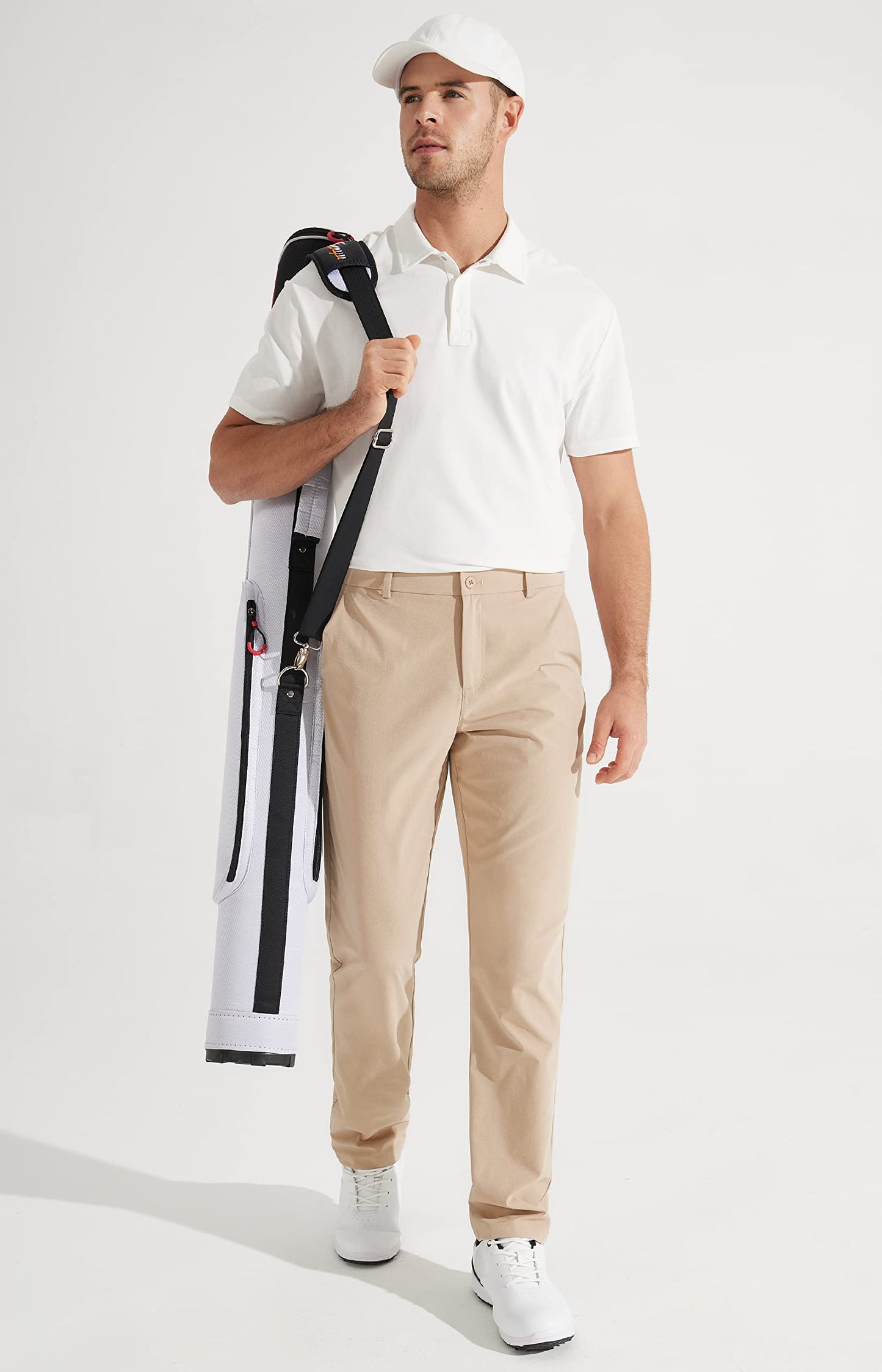 Libin Mens Golf Pants Classic Fit Stretch Work Dress Pants 32" Quick Dry Lightweight Business Casual Trousers Comfort Water Resistant, Khaki, 34W x 32L